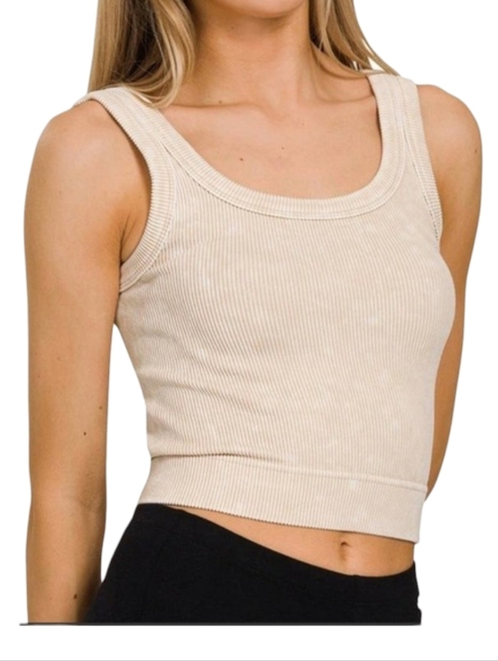 Zenana Outfitters Tops - New Zenana Ribbed Scoop Neck Crop Tank Women Size S M L XL Cream